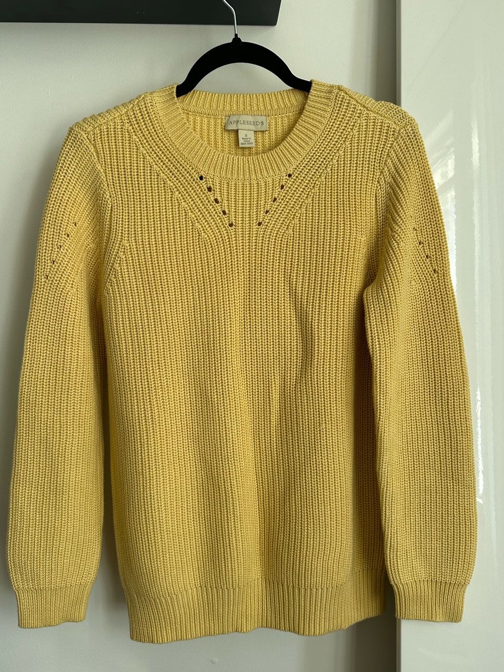 Butter Yellow Cotton Knit Sweater Pointelle Preppy Coastal Transitional Fall - Picture 3 of 6